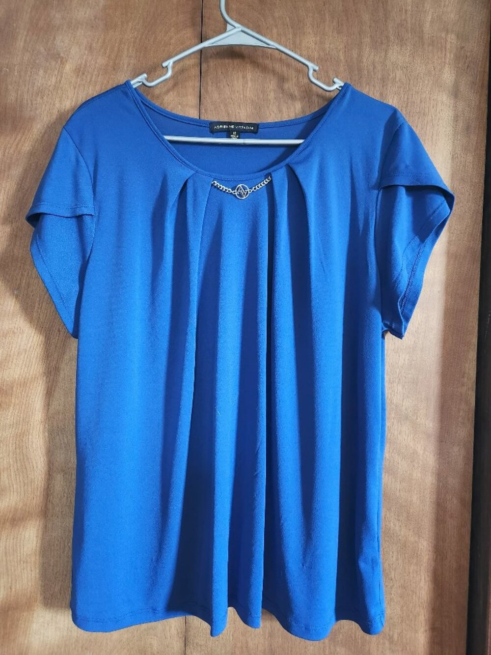 Adrienne Vittadini 1X Royal Blue Pleated Neck Blouse
